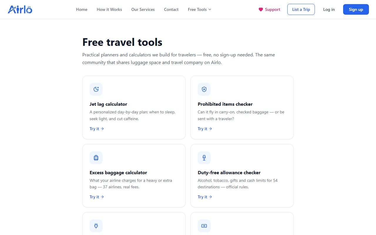 airlo.org's free travel tools, which rank on Google